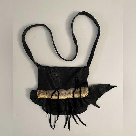 ERDA Vtg Handmade Deer- hide Shoulder crossbody Black purse Unique & stylish - Picture 1 of 16